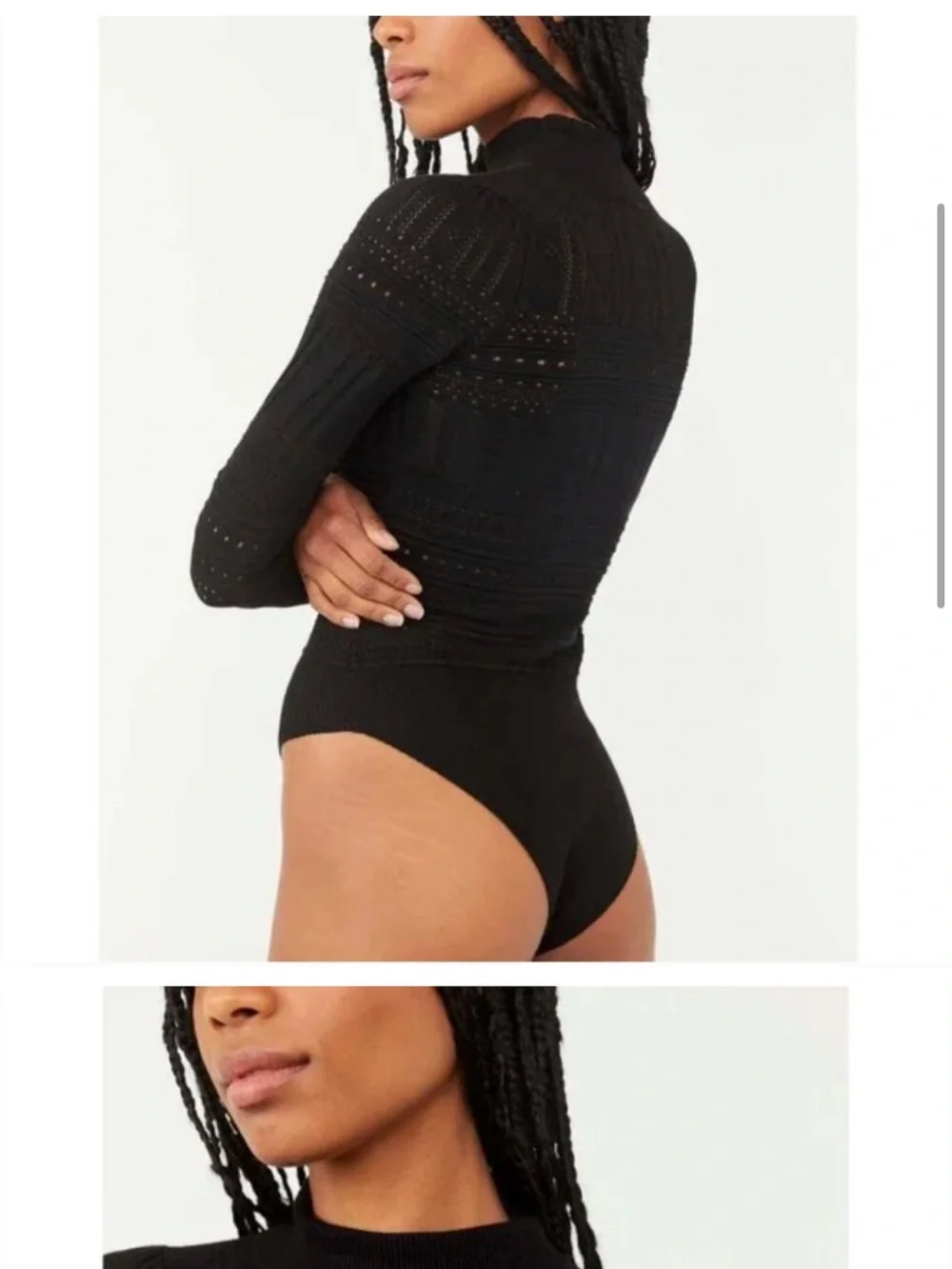 Free People Black Pointelle High-Neck Long-Sleeve Bodysuit - Picture 4 of 10